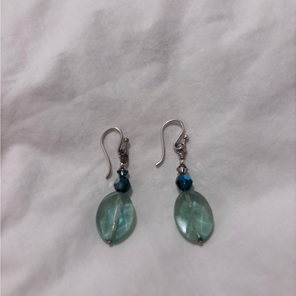 Tres Jolie Elegant sterling Silver and Blue Dangle Earrings